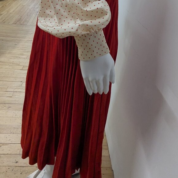 Vintage Saint Laurent red and white heart blouse with scarf long pleated skirt - Picture 8 of 11